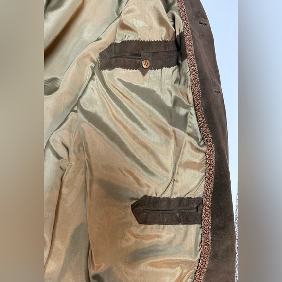 Men's Vintage Brown Suede Jacket, belt and pockets, L - Picture 10 of 16